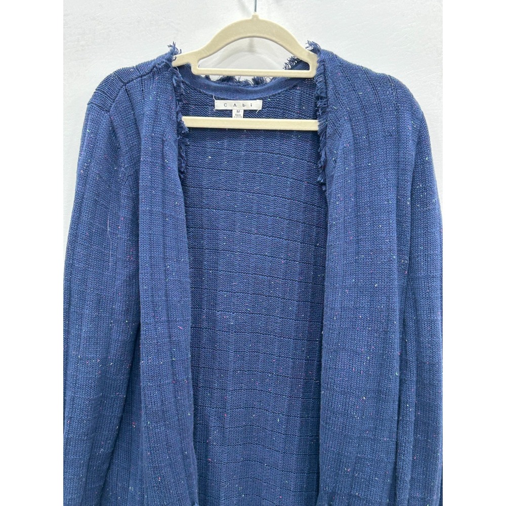 CAbi Duchess Speckled Navy Blue Size Medium Fringe Cardigan Longline Duster - Picture 3 of 11